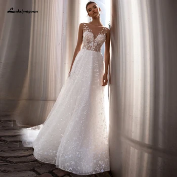 Lakshmigown-Vestido Floral de encaje para boda, Vestido de playa con flores 3D, para Novia, tren largo, 2020
