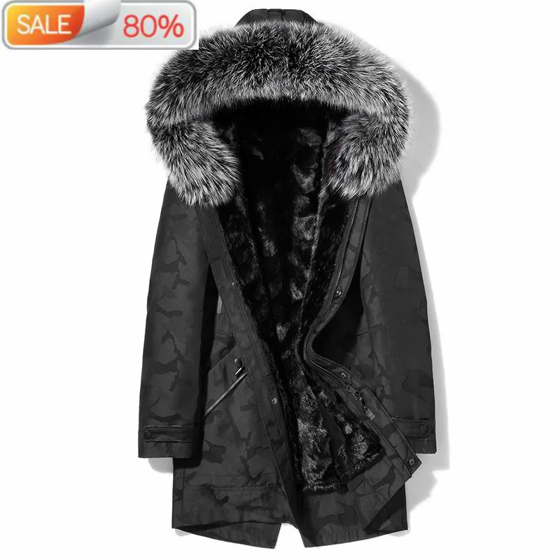 

Parka Winter Coat Men Long Real Raccon Collar Jacket Mink Fur Liner Warm Parkas A2007SD YY311