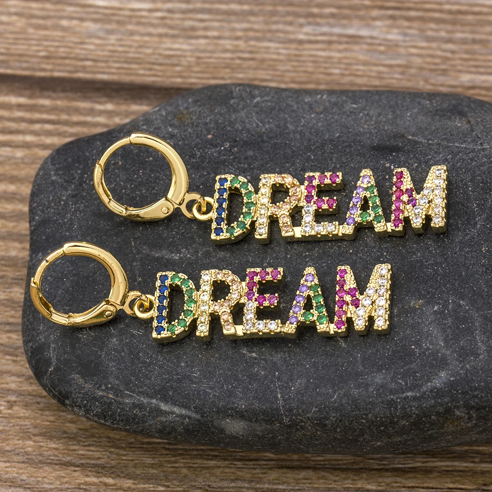 

NEW Fashion Classic Dream Shape Gold Color Drop Earrings Multi-color CZ Stones For Women Girls Party Wedding Gift Jewelry