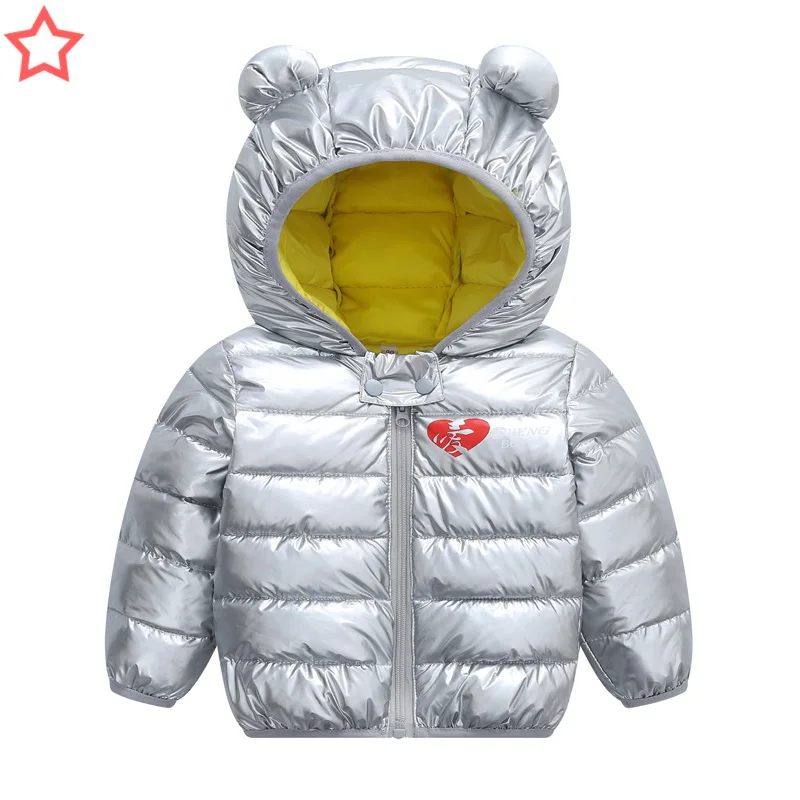 

New Space Silver Children Down Cotton Clothes Girls Warm Coat Baby Boy Winter Jacket Coats Kids Hooded Bear Ear Overcoat Clothes
