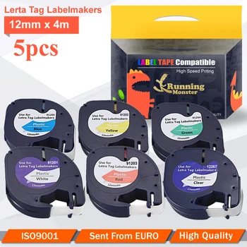 

5pcs 12mm Letra Tag Label Tape 91200 12267 91201 91202 91203 91204 91205 Compatible for DYMO LT-100H LT-100T LT-110T