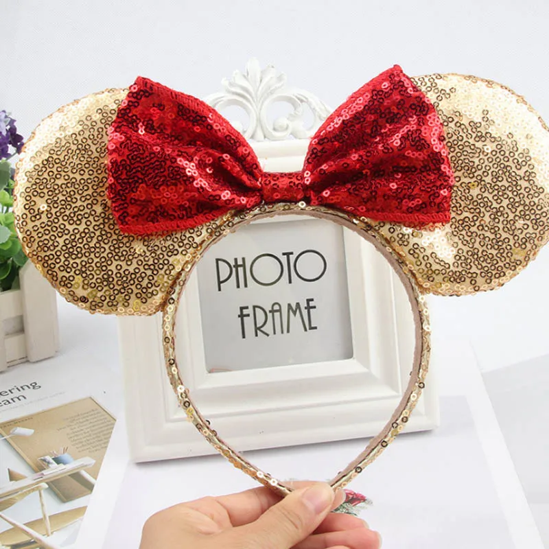 Disney Минни Маус головной убор ролевые игры Микки головы уши блесток девушки резинки для волос Принцесса наголовный обруч детская игрушка-подарок - Цвет: E