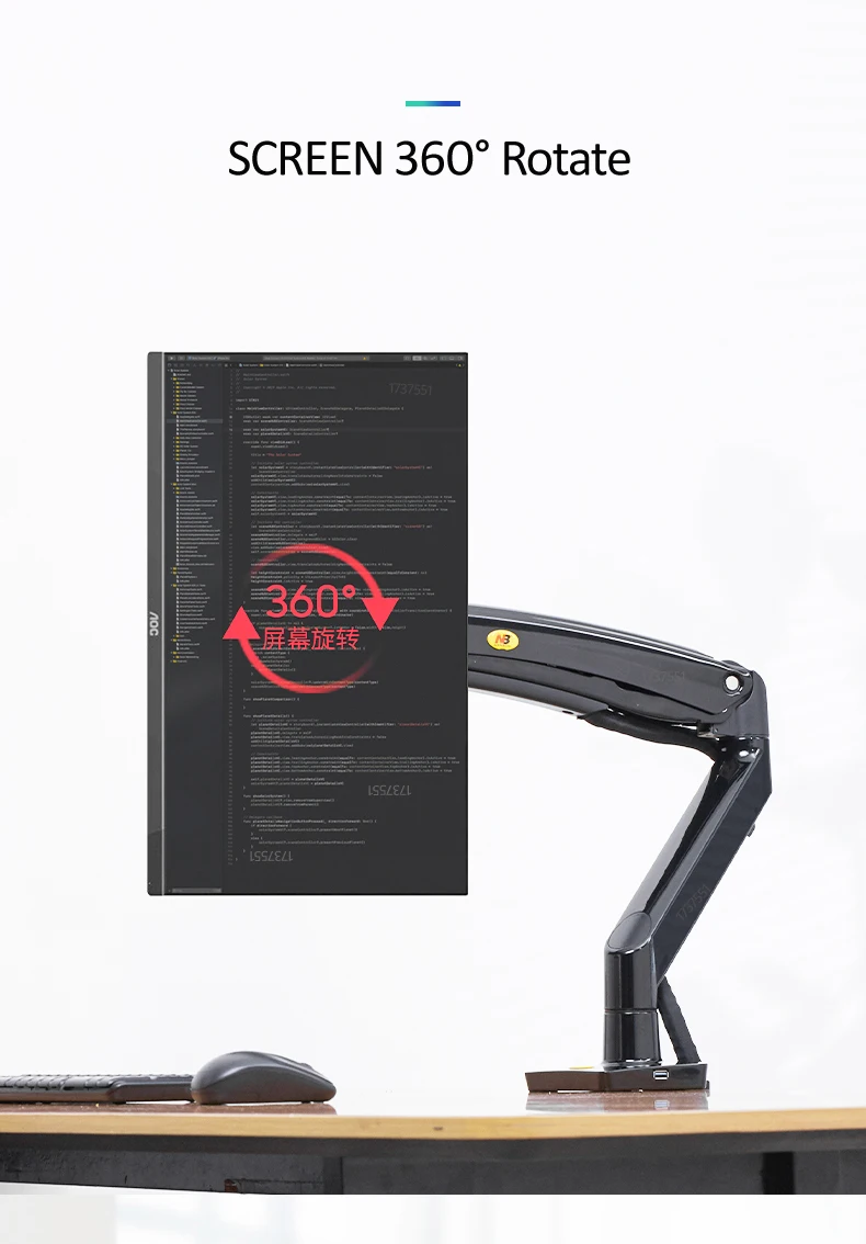 Nowy F100A sprężyna gazowa ramię 22-35 cal ekran uchwyt na 360 obrót obrotowe pochylenia Monitor biurkowy ramię montażowe 2-13kg USB3.0 porty 2 Nowy F100A sprężyna gazowa ramię 22-35 cal ekran uchwyt na 360 obrót obrotowe pochylenia Monitor biurkowy ramię montażowe 2-13kg USB3.0 porty 2