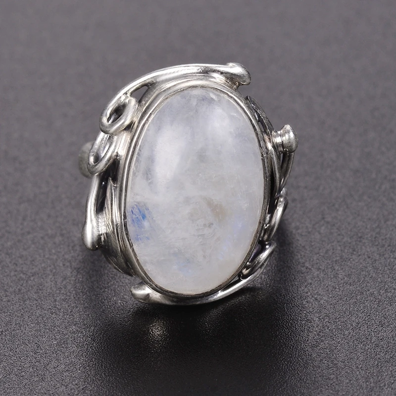 CiNily кольца из натурального лунного камня для мужчин и женщин, Серебряное Ювелирное кольцо с большими камнями, овальные драгоценные камни, подарки, размер 6-12