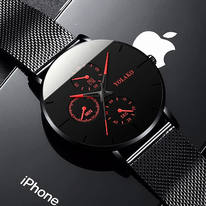 Tanie Moda męska biznes czarne zegarki luksusowe ze stali nierdzewnej Ultra