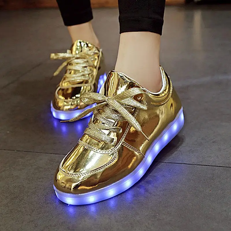RayZing-zapatos Unisex de moda para adultos, calzado informal con luz Led, oro luminoso, Plata