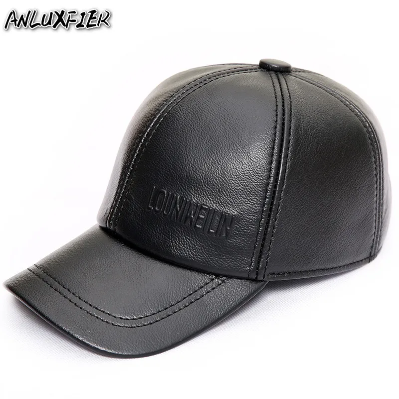 

B-7275 Genuine Leather Baseball Cap Male Winter Sheep Skin Hat Adjustable New Fashion Leather Hat Father Gift