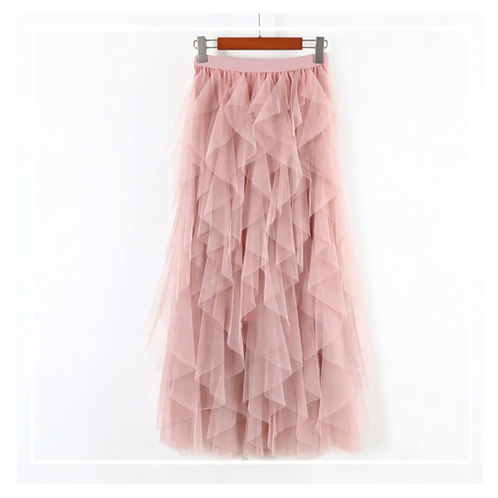 Модная фатиновая юбка-пачка для женщин, длинная юбка макси,, Корейская милая розовая плиссированная юбка с высокой талией, женская школьная юбка Z1002