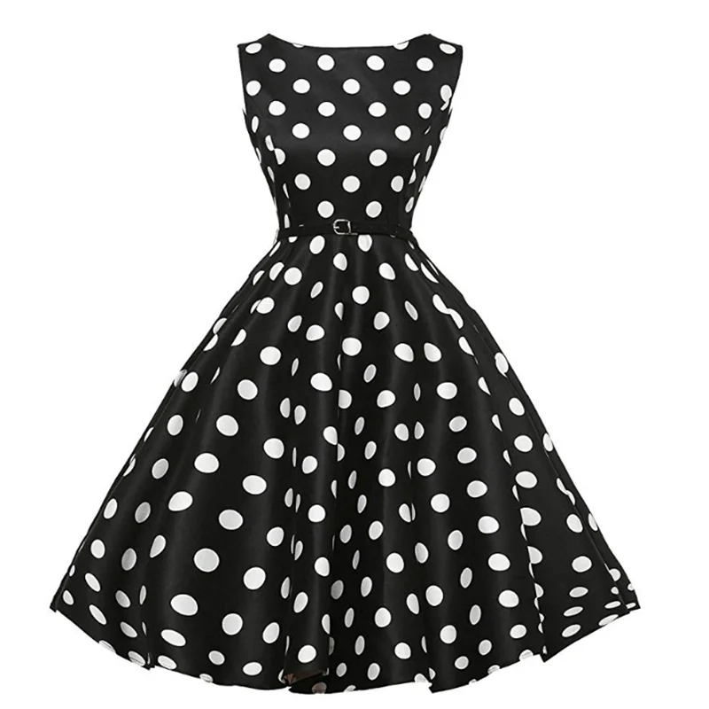 Large Polka Dot Для женщин 50s с коротким рукавом и поясом в стиле ретро; красные платья для девочек в белую и черную горошек Винтаж 60s рокабилли Pin Up платья для торжественных событий; Нижняя юбка - Цвет: Large Polka Dot
