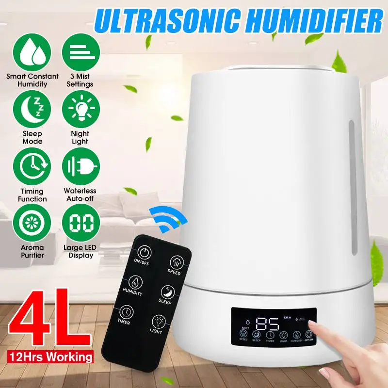 

4L Large Capacity Smart Air Humidifier Night Light LED Display Remote Control Ultrasonic Cool Mist Essential Oil Aroma Diffuser