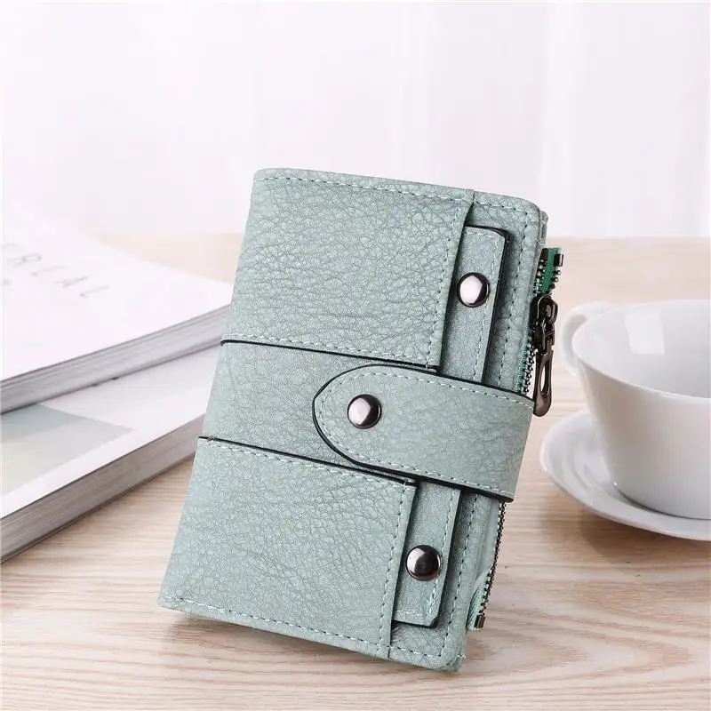 Luxury Brand Leather Women's Wallet Female Cute Short Small Mini Ladies Wallet Women Purse for Cards with Zipper Coin portomonee - Цвет: Светло-зеленый