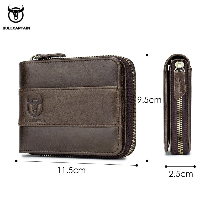 BULLCAPTAIN New Arrival Male RFID Leather Wallet Men Wallet Cowhide Coin Purse Slim Designer Brand Wallet Billetera Para Hombres 6