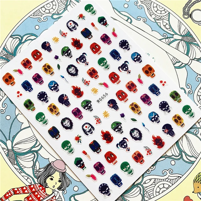 MG201011-38 WG661 Skull head snake sexy woman  3D Back glue Nail Art Stickers Decals Sliders Nail ornament decoration WG656