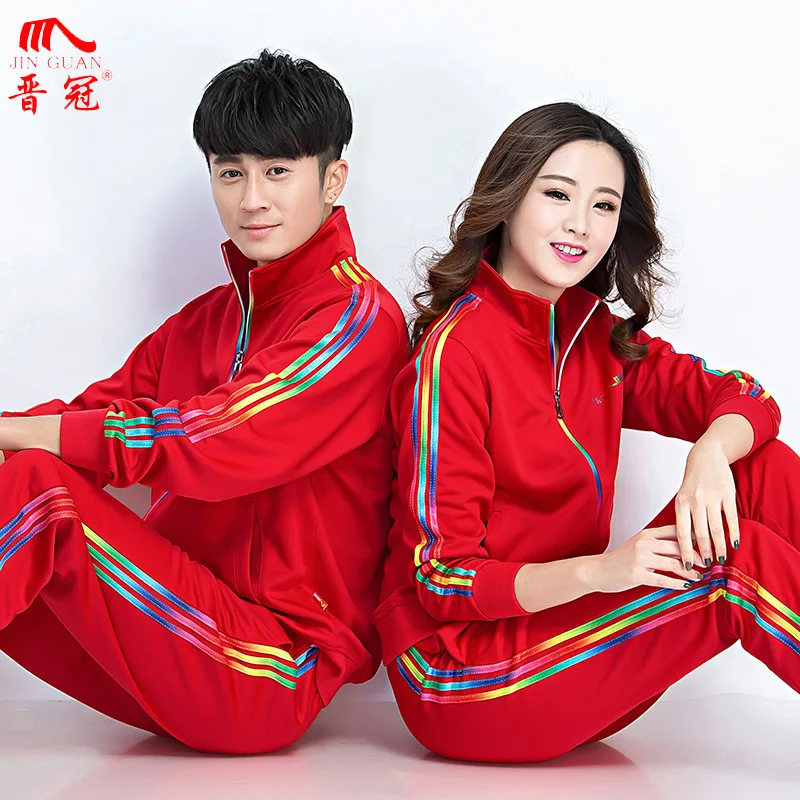

Jin Crown Sports WOMEN'S Suit Men's Spring And Autumn Color Stripes New Style Casual Fashion Fitness Exercise Slim Fit Outdoor L