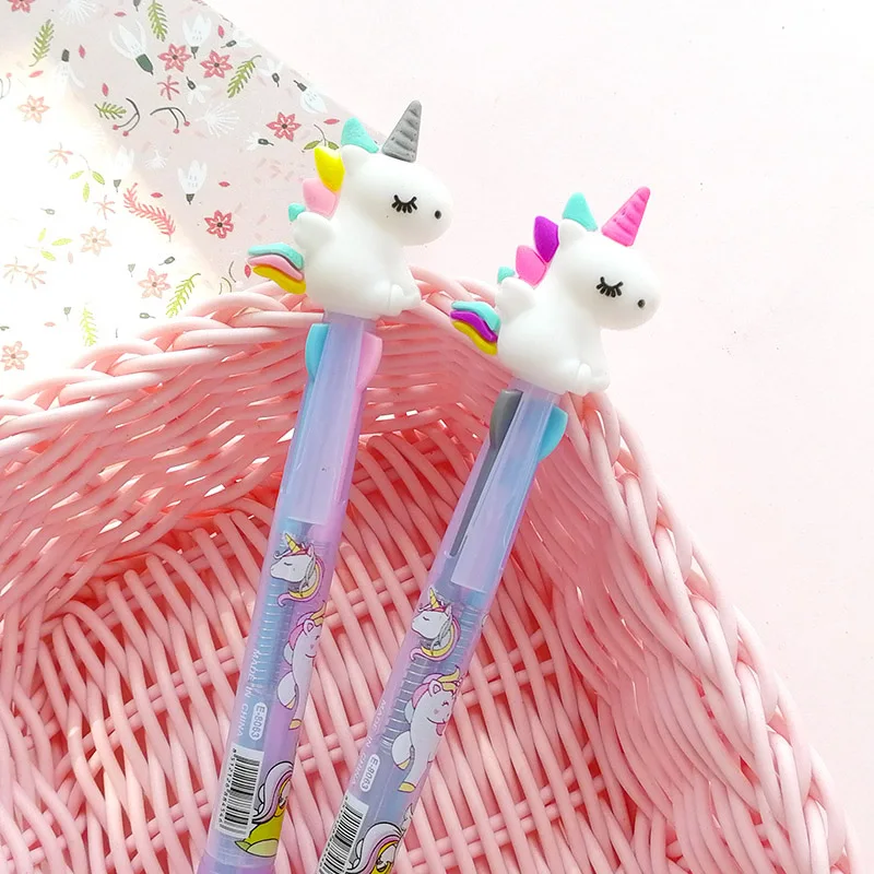 1 шт. мультфильм Единорог многоцветный 3 в 1 шариковая ручка Kawaii Радужная ручка милый студенческий Дневник Школьные Канцелярские Товары для детей подарок