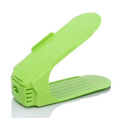 Простая двойная Пластиковая регулируемая полка для обуви креативный утолщенный интегрированный стеллаж хранение обуви Органайзер LL10141503 - Цвет: Green