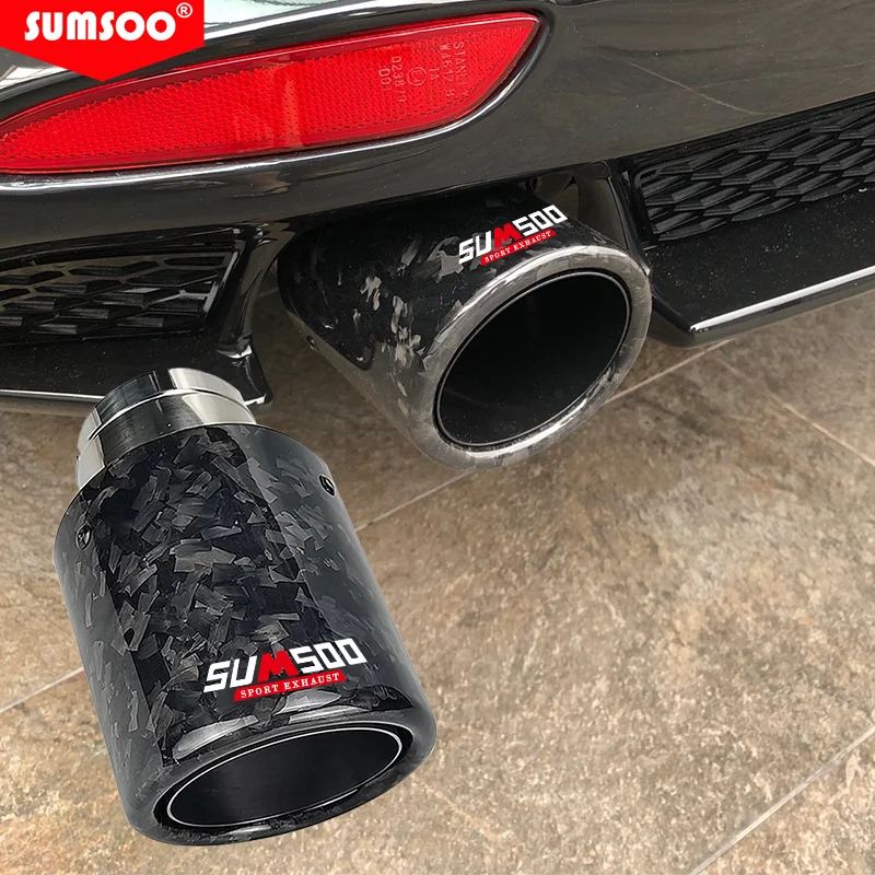 

SUMSOO genuine forged carbon fiber exhaust pipe tail throat curling style tips universal modified car exhaust pipe