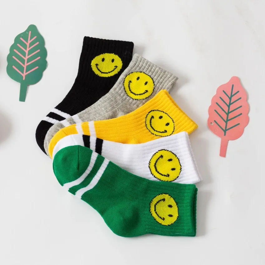 

8362SG Spring, autumn and winter combed cotton two-bar vertical stripes cartoon children's socks smiling socks
