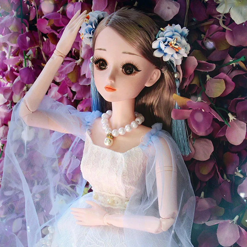 Негабаритный 60 см человекообразная кукла имитация принцесса игрушка dressup девочка игрушка 18 суставов съемный подарочный набор игрушка - Цвет: Небесно-голубой