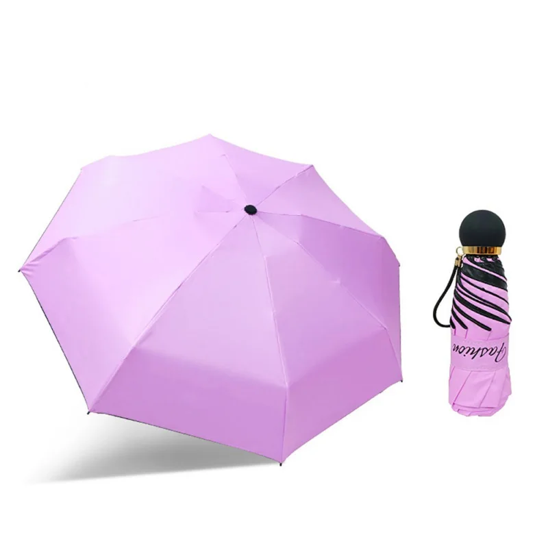 Mini Cute Five-folding Umbrellas Portable Sunshade Umbrella for Lady Solid Color Black Rubber Umbrella Travel Accessories
