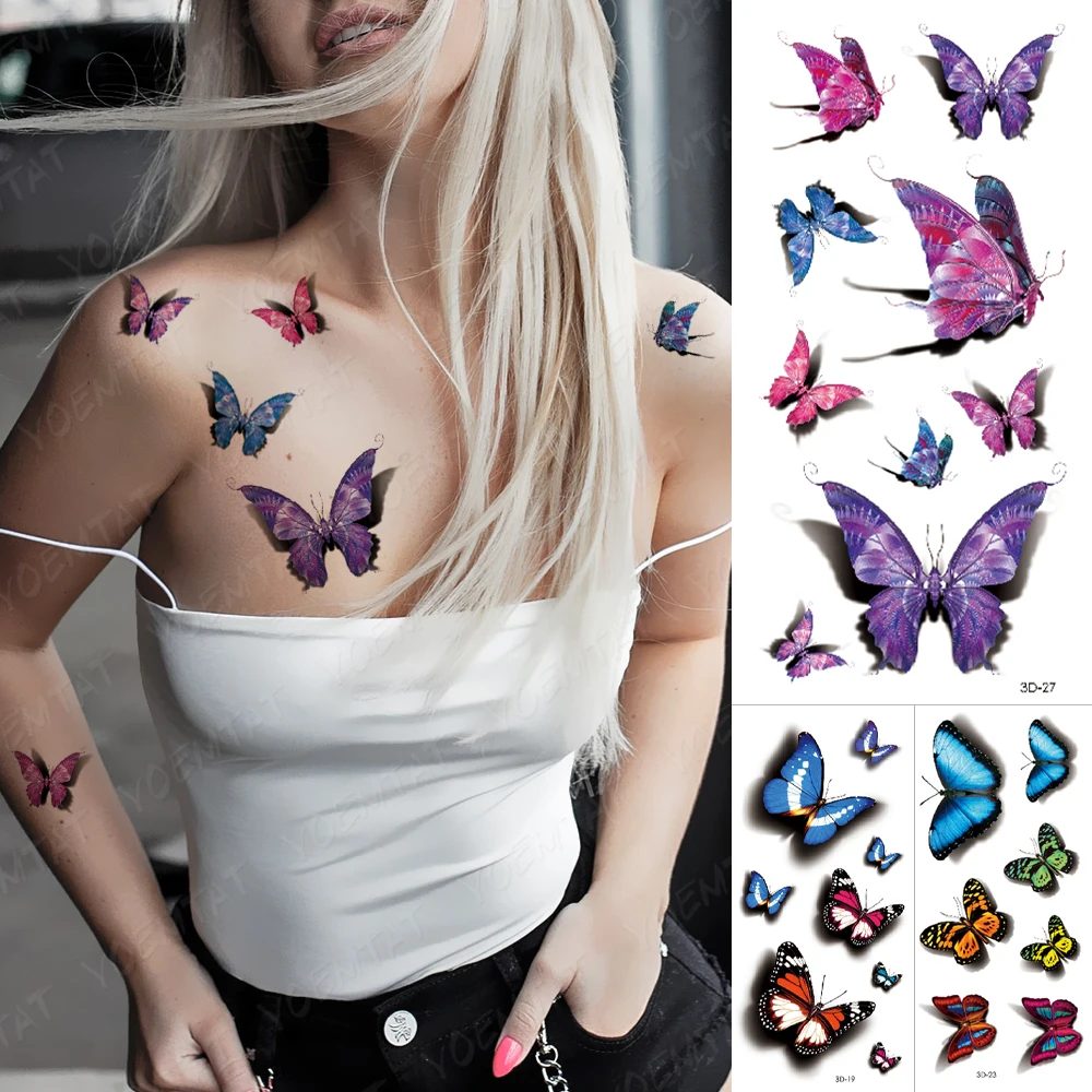 

3D Waterproof Temporary Tattoo Sticker Butterfly Fake Tatto Flash Snake Feather Tatoo Body Art Arm Colorful Girl Women Tattoos