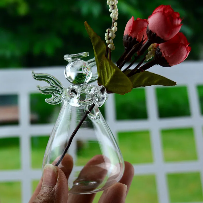 8pcs/pack 5*9cm Mini Glass Angel Vase Transparent Glass Praying Angel Home Decoration Wedding Prop Hanging Angel Favor Gift