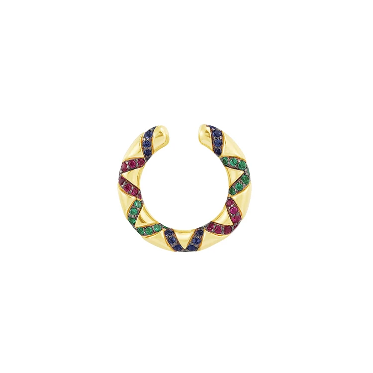 fashion 925 sterling silver Multicolor Sliding Mono Ear Jacket earrings colored stone weave half X Clip Earring monaco jewelry