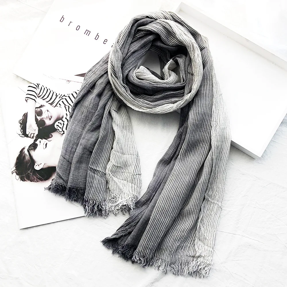 Dark grey Новые модные женские зимние хлопковые теплые градиентные полосатые длинные шали Хиджаб Удобная элегантная накидка - Цвет: Dark grey