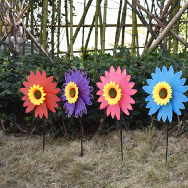 Napraforgó Szélmalom Nagy Szélszobrok Színes Szél Fonó Parti Kerti Díszítés Díszek Kültéri Kemping Piknik - Image 2