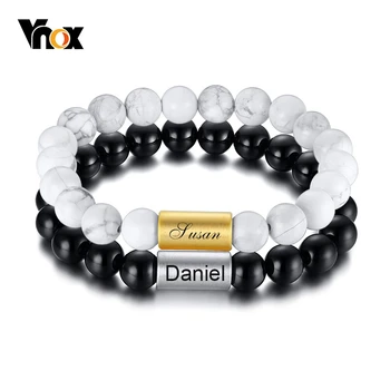 

Vnox Customize Name Bracelet for Couple Women Men Personalize Stainless Steel Charm Natural Stone Beads Bracelet Meaningful Gift