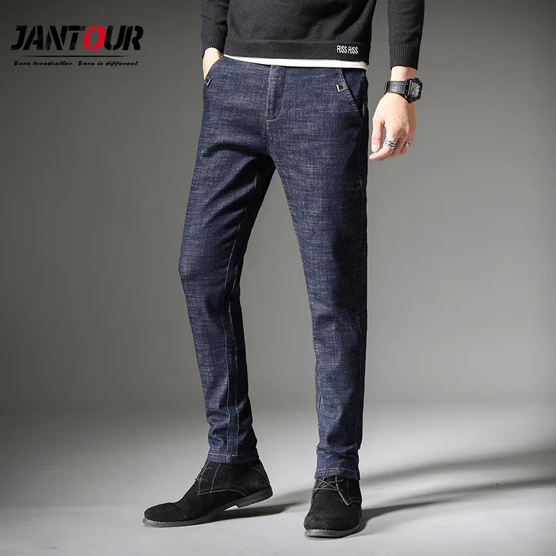 

Jantour Brand high quality Mens Jeans Men classic Straight Fit Jeans Denim Causal Pants Washed Blue Jean For Men