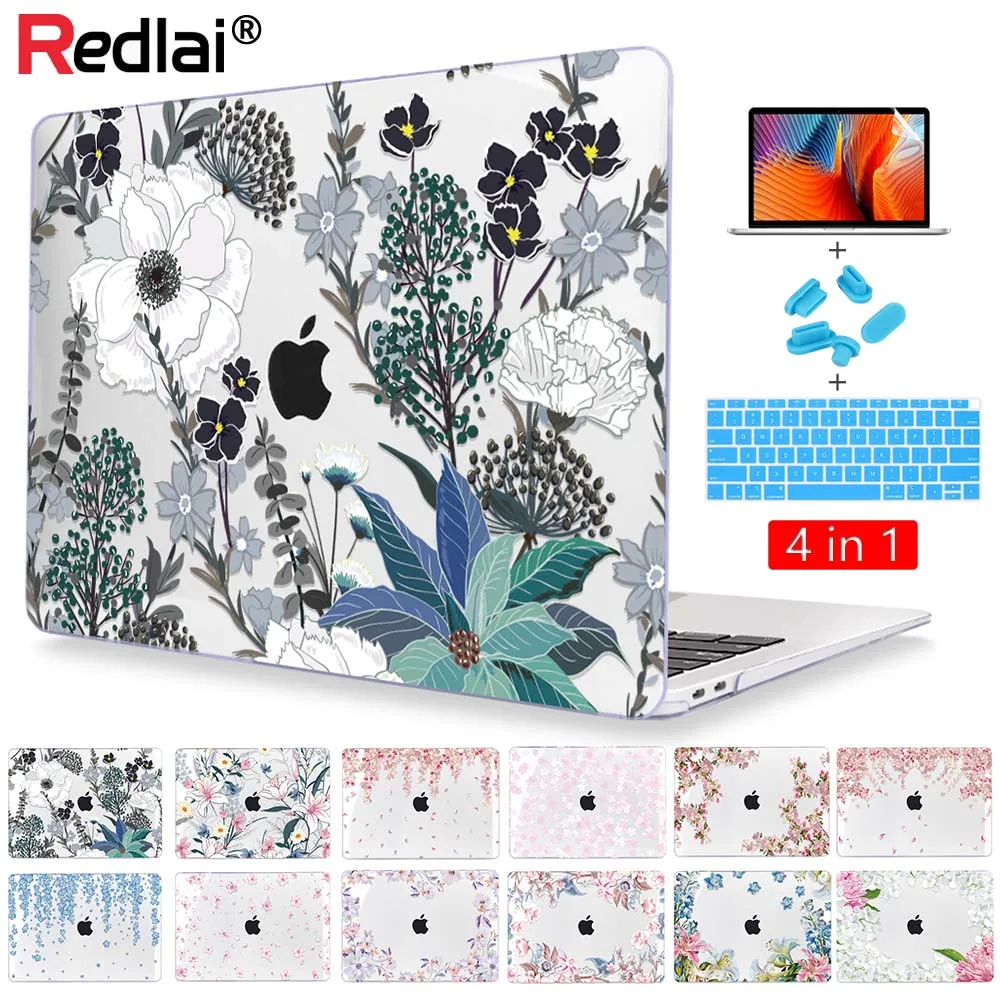 Redlai красочный Цветочный принт Узор Жесткий чехол для Macbook Pro 13 16 дюймов с сенсорной панелью Air 13 A1932 A1989 A1990 Air 11 12