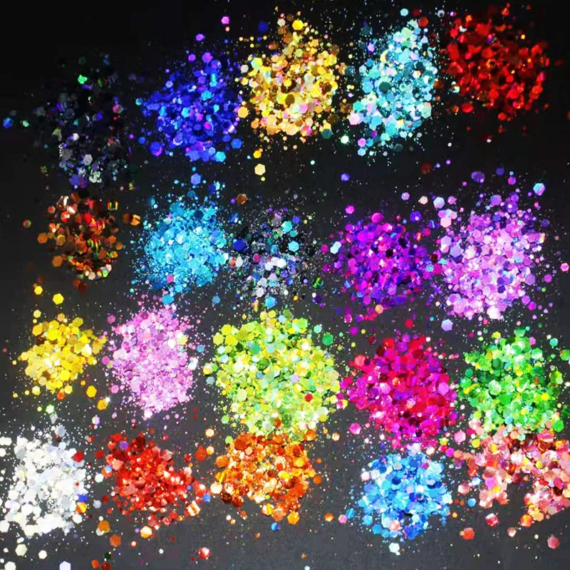 50g/bag Chunky Colors Bulk Glitter Manicure Body/Eye Colors Polyester Holographic Chunky Holographic Glitter Mix Nail sequins