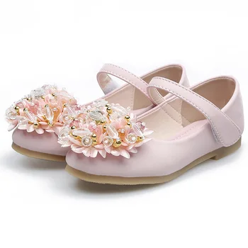 

Kids Princess Leather Shoes Girls Flower Beaded Casual Glitter Children Soft Bottom Non-slip Party Shoes Fashion Princess Shoes