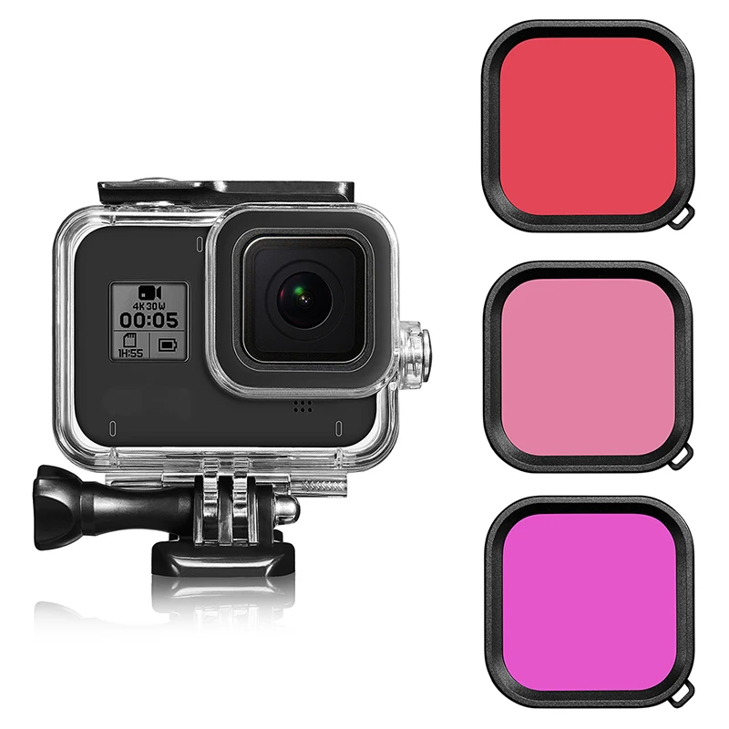 Водонепроницаемый чехол фильтр набор аксессуаров для GoPro Hero 8 черный с