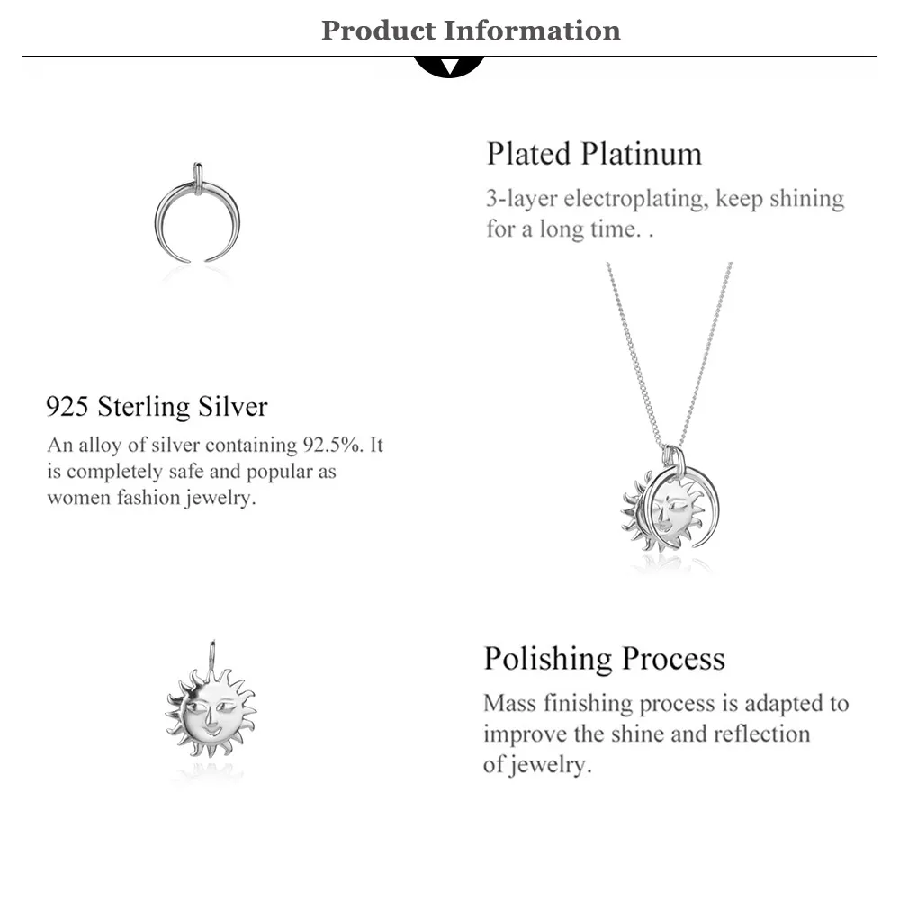 925 Sterling Silver Big Moon & Sun Flower Pendant Necklace – 18K Gold Plated