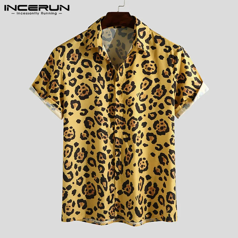 

INCERUN Men Leopard Print Shirt Streetwear Short Sleeve Lapel Fashion Beach Hawaiian Shirts 2020 Button Casual Camisa Plus Size