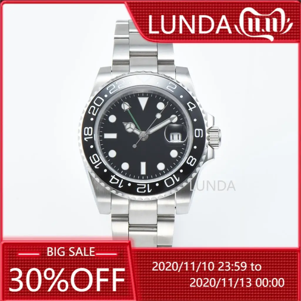 GMT Watch 40MM Sapphire Glass Men's 316L Stainless Steel Watch AAA Luxury Designer Brand Watch No Logo afbeelding
