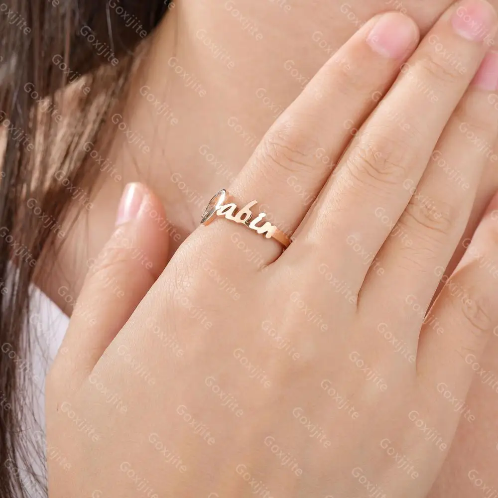 Goxijite кольцо с именем на заказ для женщин, нержавеющая сталь, персонализированное сердце, звезда, именная табличка, регулируемые кольца для влюбленных пар, свадебный подарок