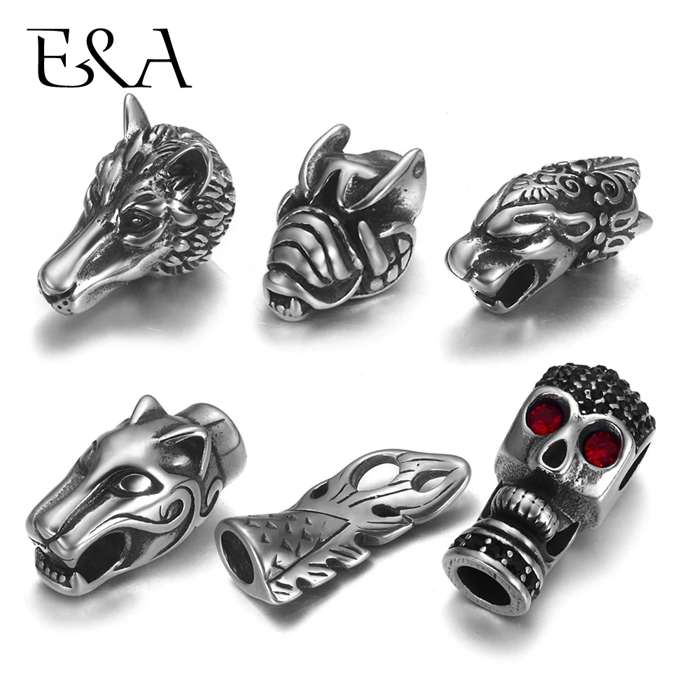 Niemals verblassende Edelstahl-Endperlen für 5 mm Lederband, Schmuck, Armbänder, Tier-Metallperlen, DIY-Zubehör