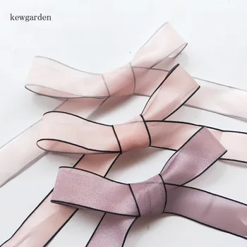 

Kewgarden DIY Hairbow Accessories 1" 25mm Black Edge Matte Satin Ribbon Packing Riband Handmade Tape Webbing Wholesale 25 Yards