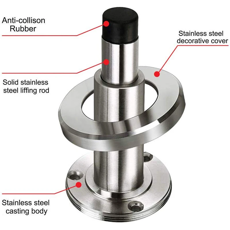 Spring Door Stop Wall Mounted Adjustable Door Stopper 304 Brushed Stainless Steel Heavy Duty Doorstop with Rubber Buffer Pack Of