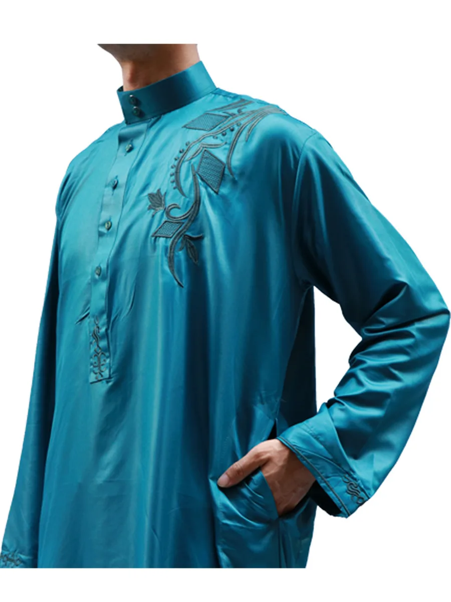 Cross Border Wholesale International Station Hot Selling New Style Men Long Sleeve Stand Collar Embroidery Arab Robes Allah Big