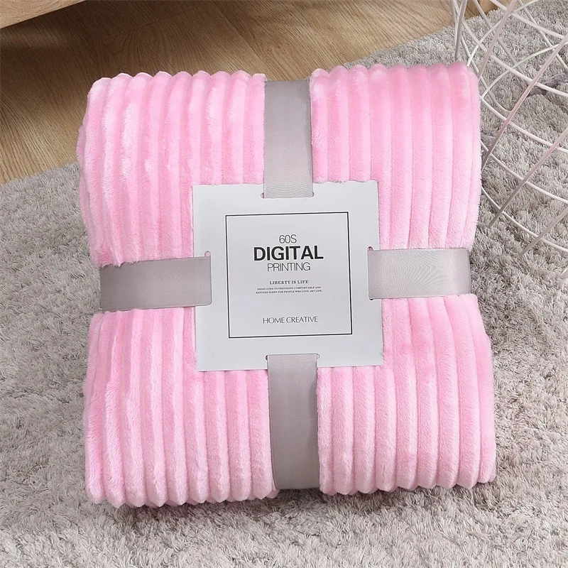 Утолщенное однотонное Сетчатое мягкое уютное Фланелевое накачивающее Полосатое одеяло Merbau для офисного автомобиля, переносное воздухопроницаемое одеяло, постельные принадлежности - Цвет: stripe pink