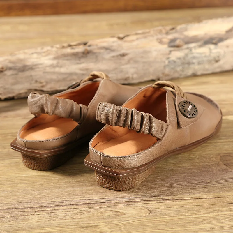 

Craftsmen New Style Retro Women's Genuine Leather Cowhide Sandals Europe And America round Open Toe Low Wedge Korean-style Casua