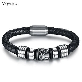 New Super Cool Men Magnetic Buckle Genuine Leather Bracelet Stainless Steel Masonic Bracelets Men Jewelry