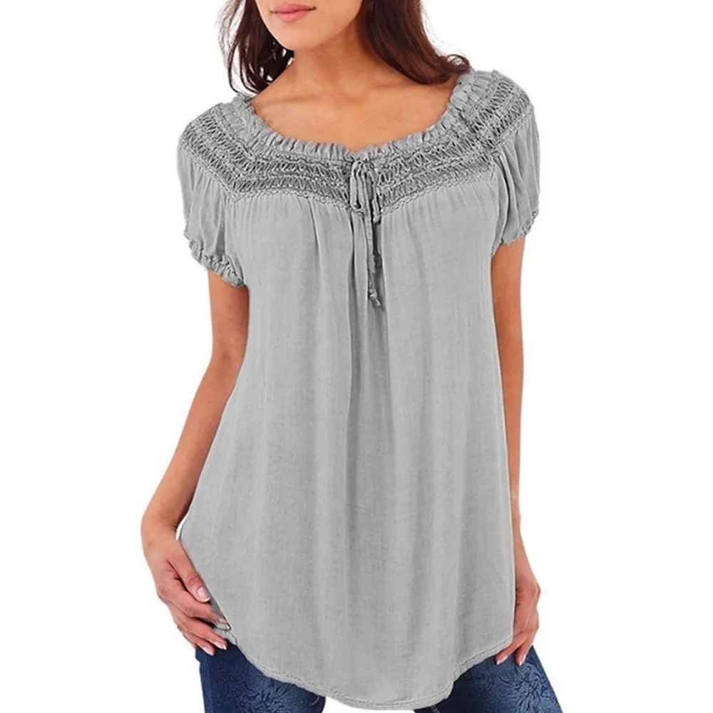

ZOGAA 2019 HOT Women's Fashion Blouses Plus Size Loose V-neck Lace Patchwork Short Sleeve Blouse Tops Tees 7 Colors Lady Shirts