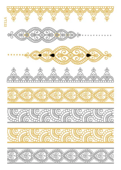 Экологически чистые нетоксичные водонепроницаемые Позолоченные татуировки наклейки благородный лес браслет дизайн маленькие свежие металлические наклейки - Цвет: Светло-желтый