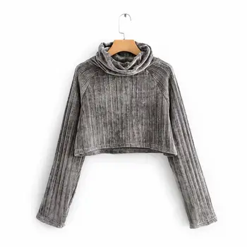 

New Women fashion turtleneck collar casual short sweatershirts female long sleeve leisure midriff-baring hoodies basic tops H110