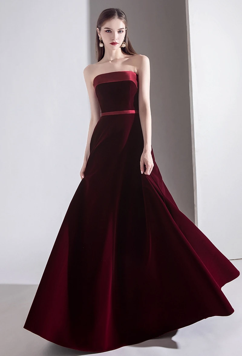 red strapless evening dress